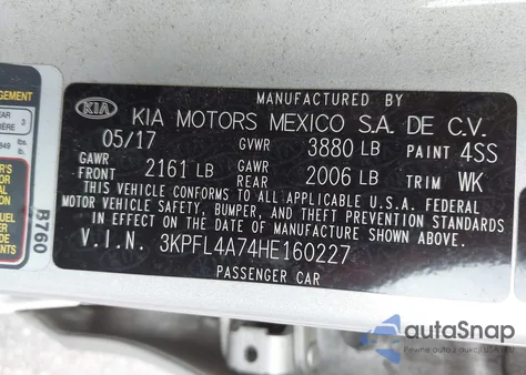 2017 Kia Forte Lx z USA, uszkodzony, nr VIN 3KPFL4A74HE160227